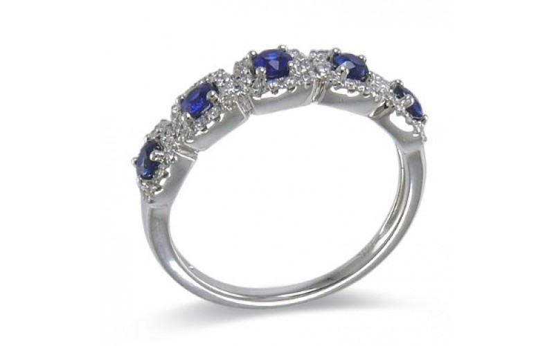 14K White Gold Sapphire With Diamond Ring