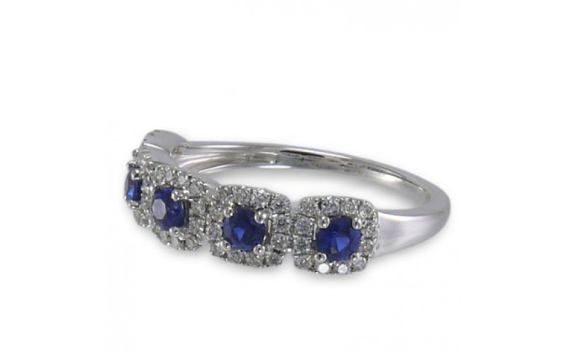 14K White Gold Sapphire With Diamond Ring