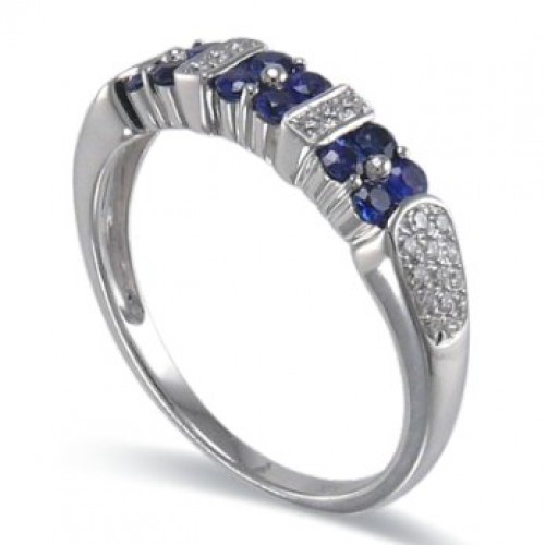 14K White Gold Sapphire With Diamond Ring