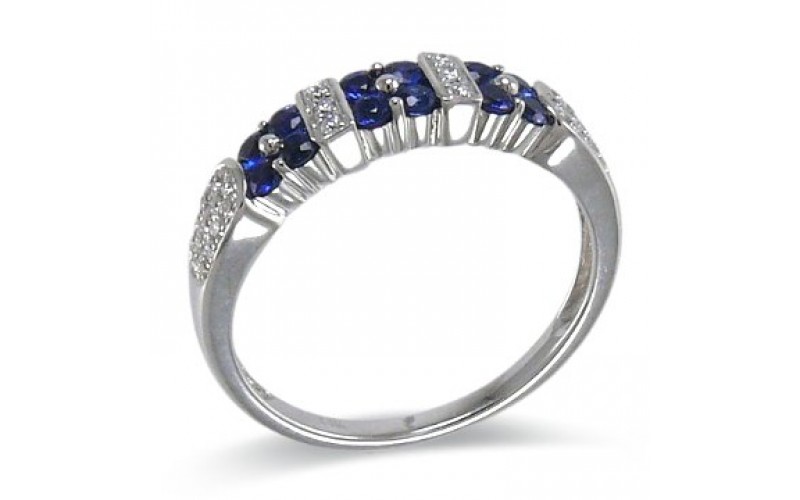 14K White Gold Sapphire With Diamond Ring