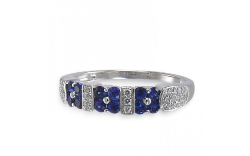14K White Gold Sapphire With Diamond Ring