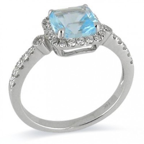 14K White Gold Sky BlueTopaz With Diamond Ring