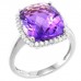 14K White Gold Amethyst With Diamond Ring