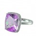 14K White Gold Amethyst With Diamond Ring