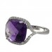 14K White Gold Amethyst With Diamond Ring