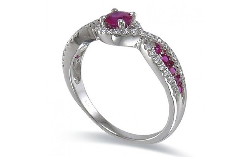 14K White Gold Ruby With Diamond Ring