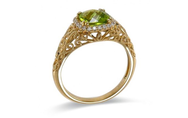 14K Yellow Gold Peridot With Diamond Ring