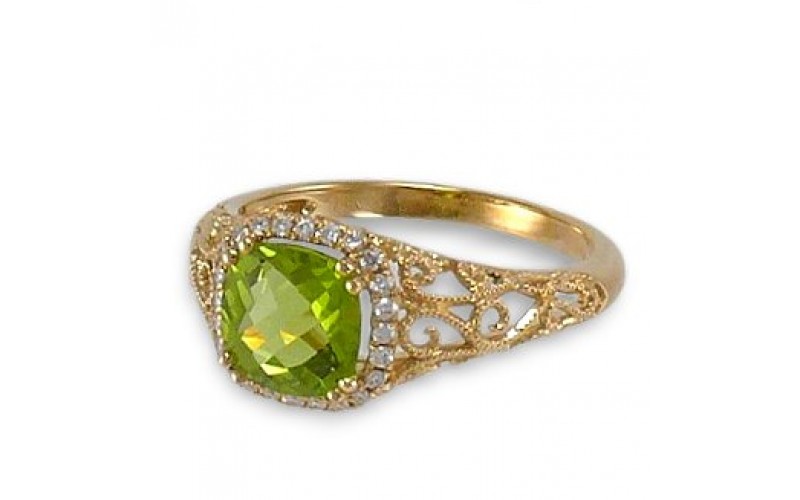 14K Yellow Gold Peridot With Diamond Ring