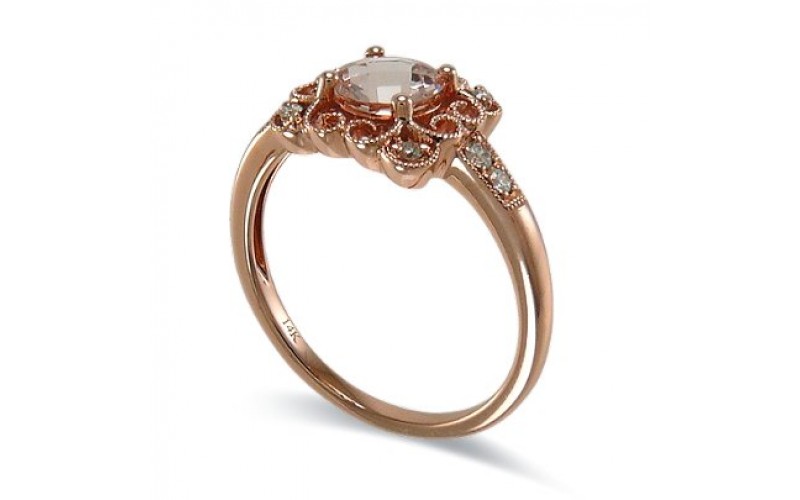 14K Rose Gold MorganiteWith Diamond Ring