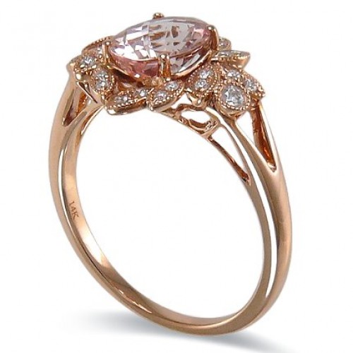 14K Rose Gold MorganiteWith Diamond Ring