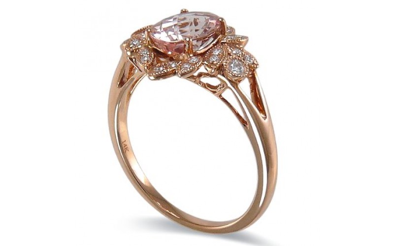 14K Rose Gold MorganiteWith Diamond Ring