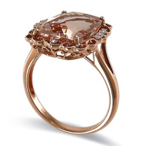 14K Rose Gold MorganiteWith Diamond Ring