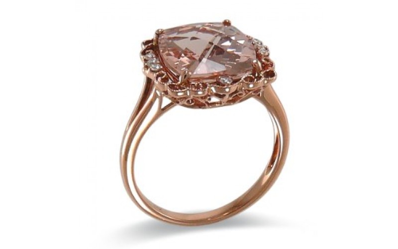 14K Rose Gold MorganiteWith Diamond Ring