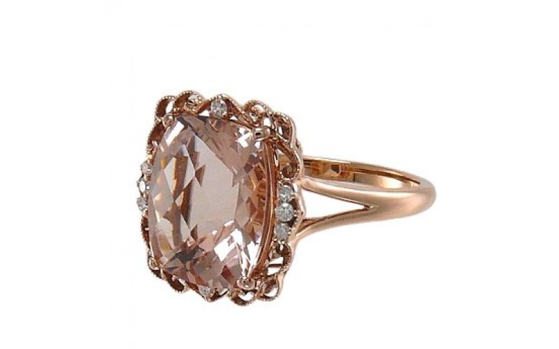 14K Rose Gold MorganiteWith Diamond Ring