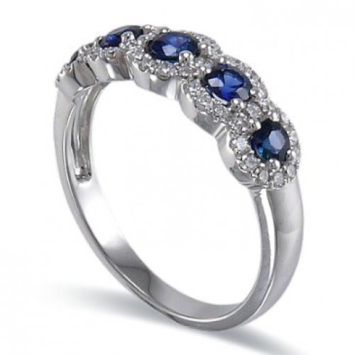 14K White Gold Sapphire With Diamond Ring