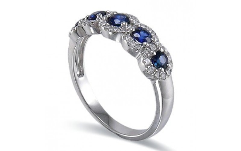 14K White Gold Sapphire With Diamond Ring