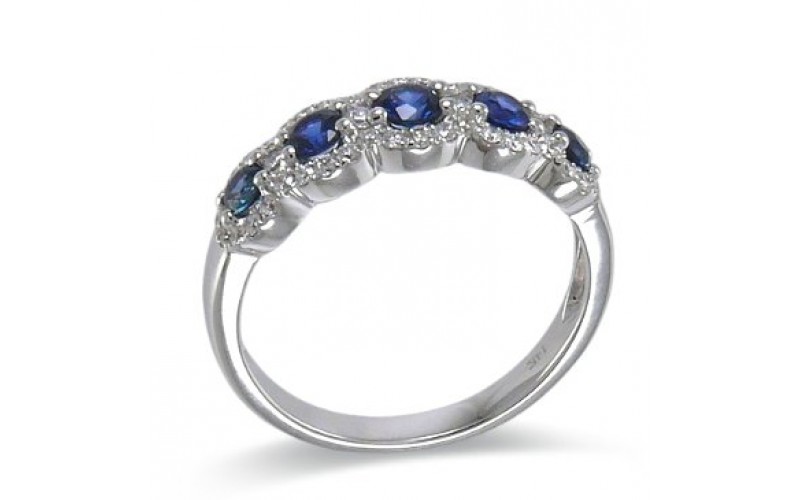 14K White Gold Sapphire With Diamond Ring