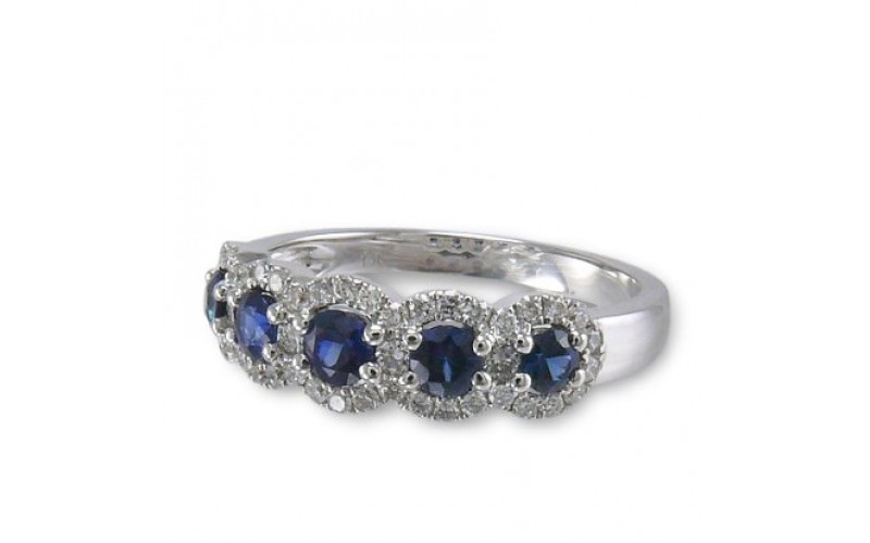 14K White Gold Sapphire With Diamond Ring