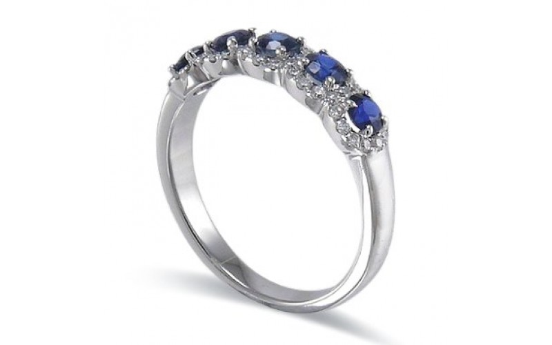 14K White Gold Sapphire With Diamond Ring