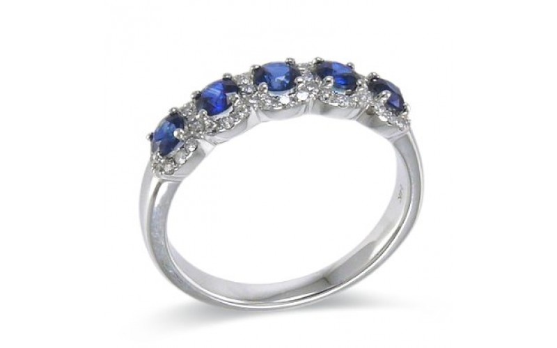 14K White Gold Sapphire With Diamond Ring