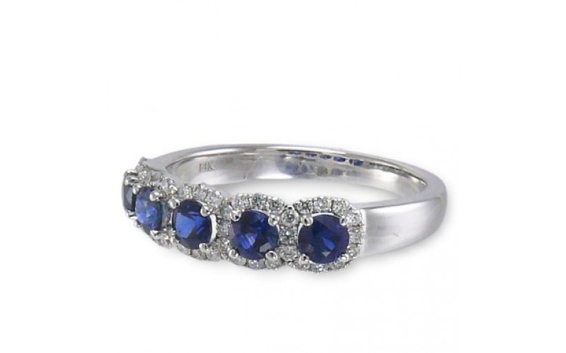 14K White Gold Sapphire With Diamond Ring
