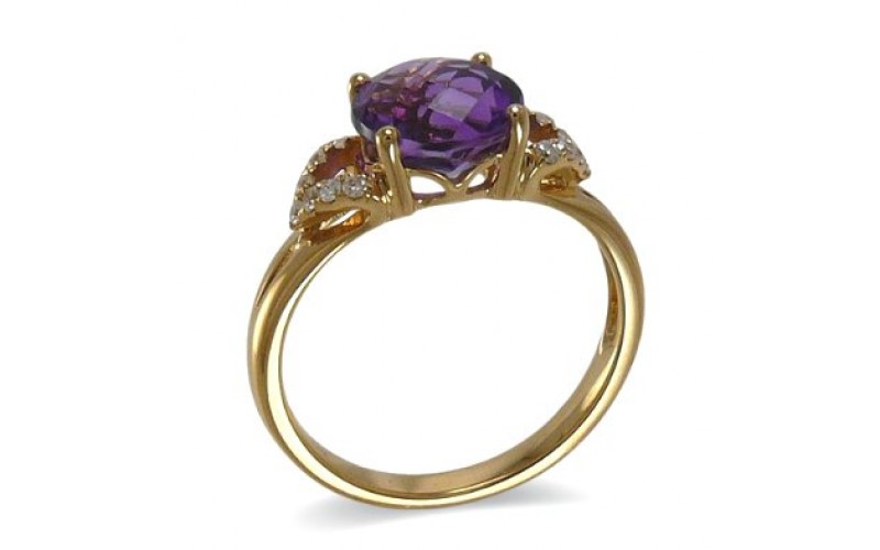 14K Yellow Gold Amethyst With Diamond Ring