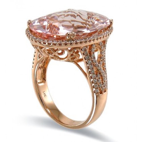 14K Rose Gold MorganiteWith Diamond Ring