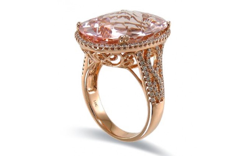 14K Rose Gold MorganiteWith Diamond Ring