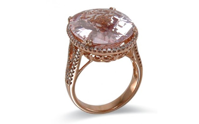 14K Rose Gold MorganiteWith Diamond Ring