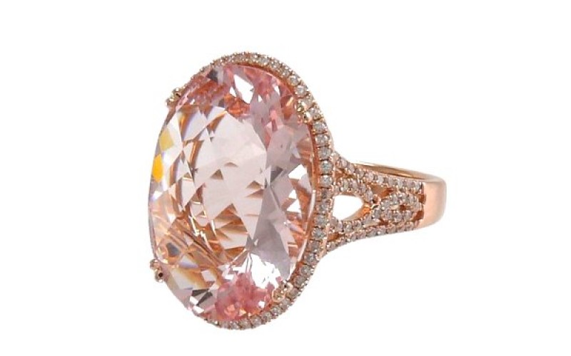 14K Rose Gold MorganiteWith Diamond Ring