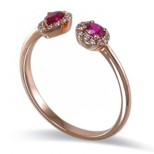 14K Rose Gold Ruby With Diamond Ring