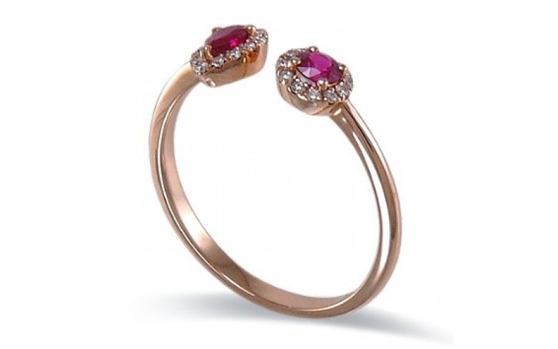 14K Rose Gold Ruby With Diamond Ring