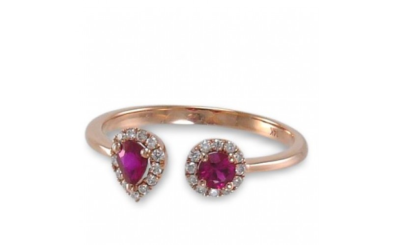 14K Rose Gold Ruby With Diamond Ring