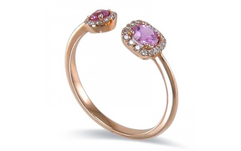 14K Rose Gold Pink Sapphire With Diamond Ring