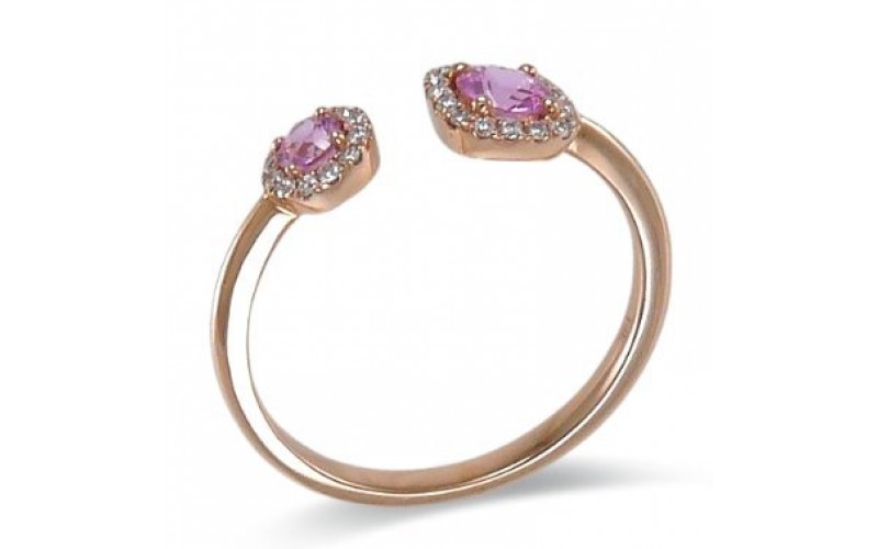 14K Rose Gold Pink Sapphire With Diamond Ring
