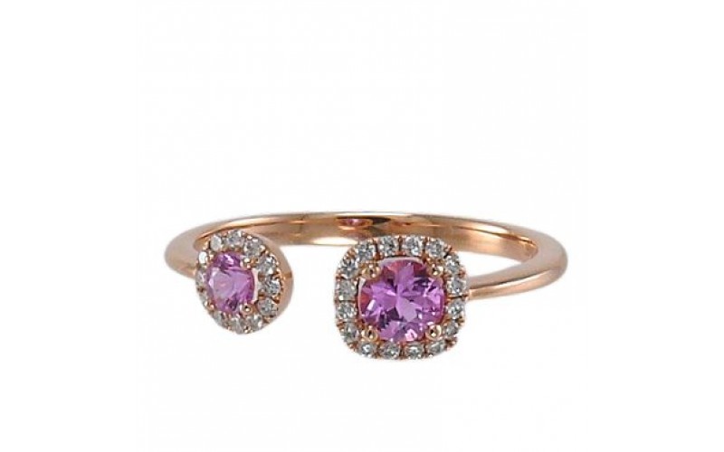14K Rose Gold Pink Sapphire With Diamond Ring
