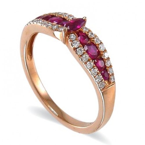 14K Rose Gold Ruby With Diamond Ring