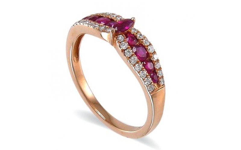 14K Rose Gold Ruby With Diamond Ring