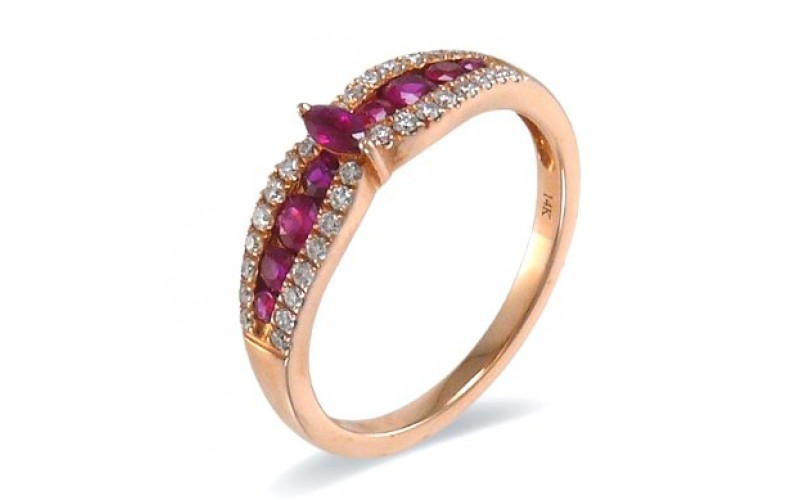 14K Rose Gold Ruby With Diamond Ring