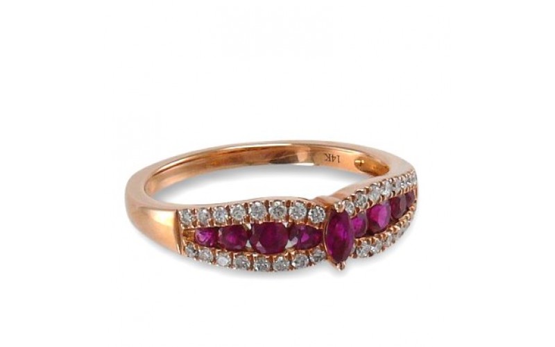 14K Rose Gold Ruby With Diamond Ring