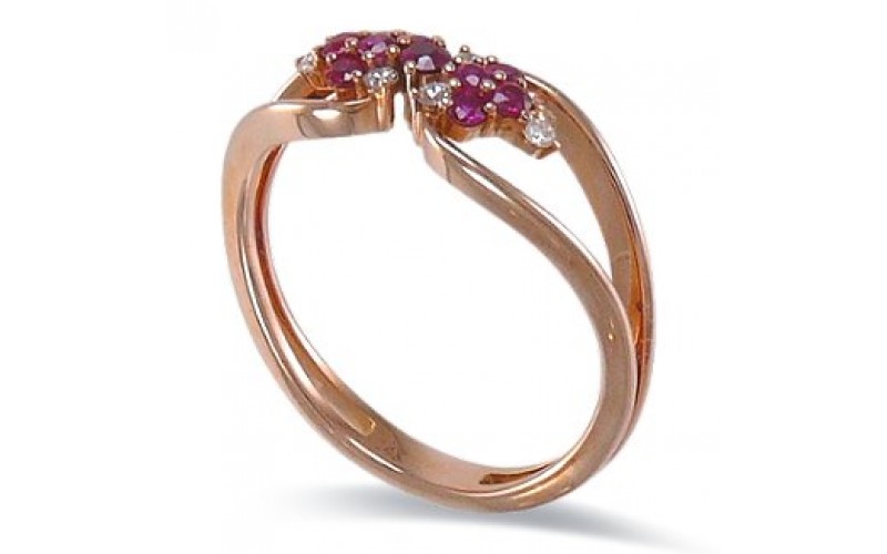 14K Rose Gold Ruby With Diamond Ring
