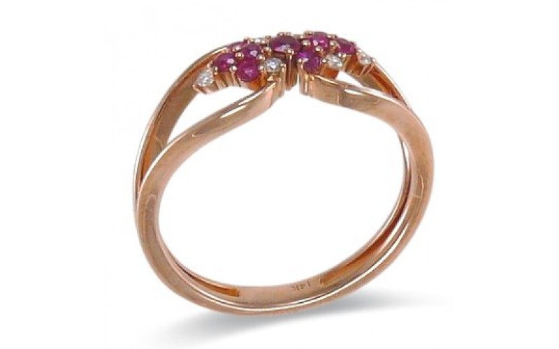 14K Rose Gold Ruby With Diamond Ring