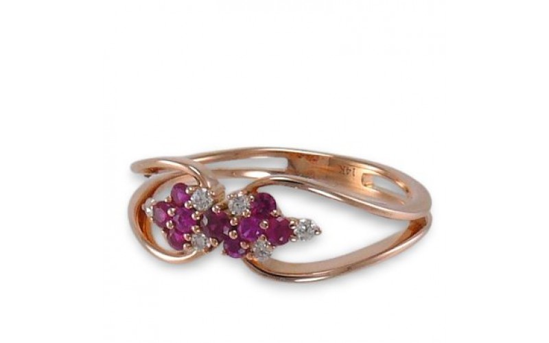 14K Rose Gold Ruby With Diamond Ring