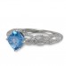 14K White Gold Blue Topaz With Diamond Ring