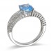 14K White Gold Blue Topaz With Diamond Ring