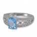 14K White Gold Blue Topaz With Diamond Ring