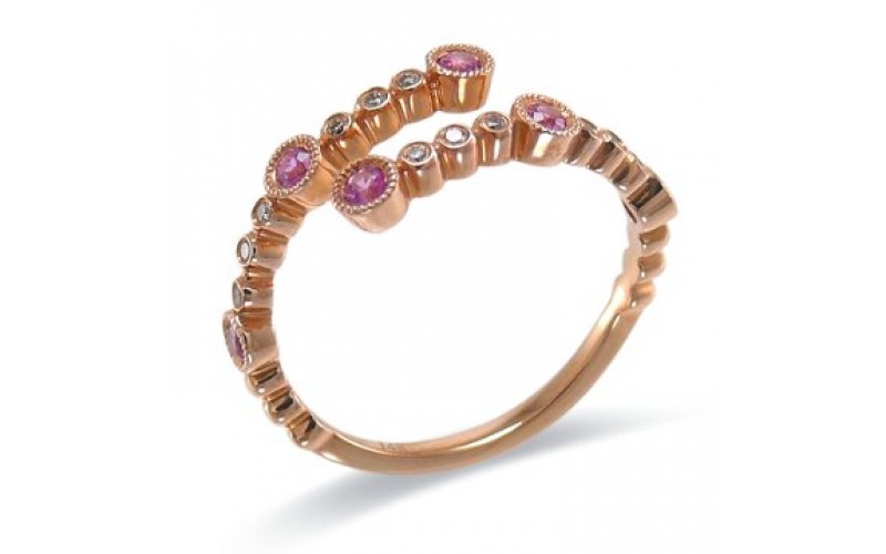 14K Rose Gold Pink Sapphire With Diamond Ring