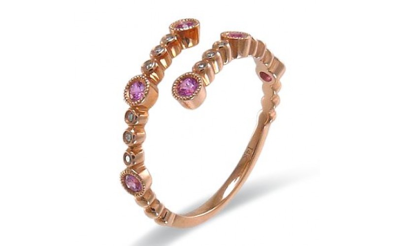 14K Rose Gold Pink Sapphire With Diamond Ring