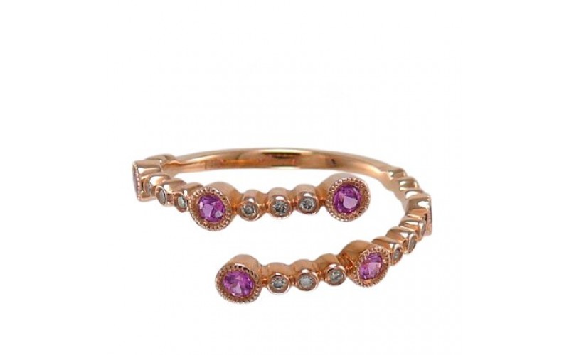 14K Rose Gold Pink Sapphire With Diamond Ring
