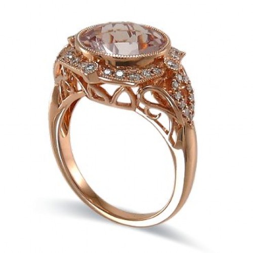 14K Rose Gold MorganiteWith Diamond Ring